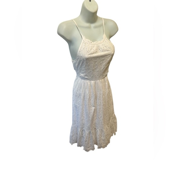 Anthropologie Maeve White Eyelet Sundress Sz 2 High Neck Full Skirt Cruise Vacay - Picture 1 of 9